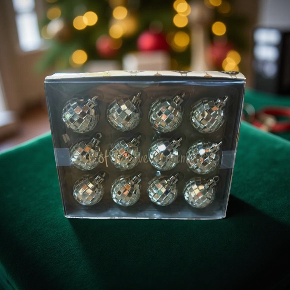 Tiny Disco Ball Christmas Tree Ornaments / Set of Twelve